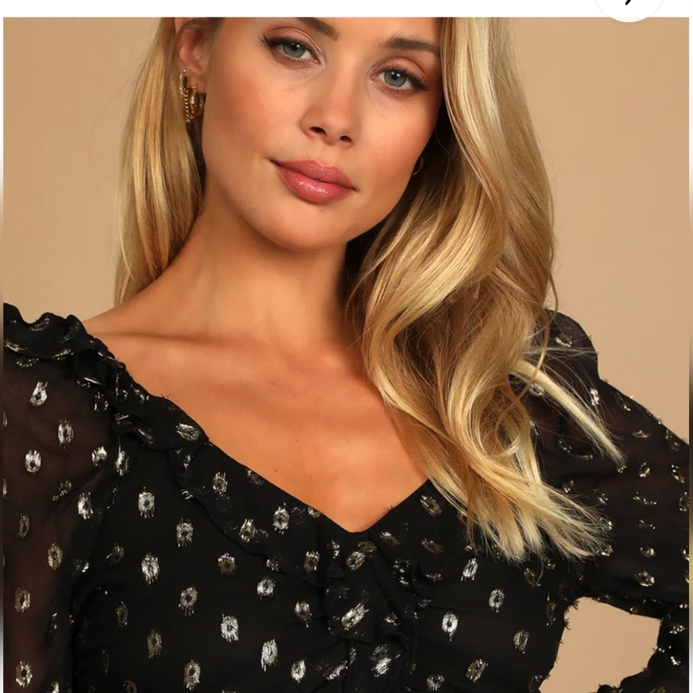 Black and Gold Dotted Long Sleeve Top - Picture 4 of 5